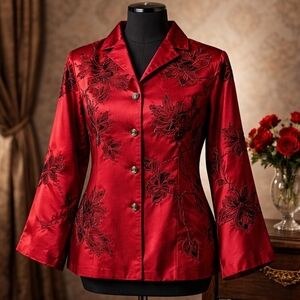 Coldwater Creek Red Jacket with Black Embroidery